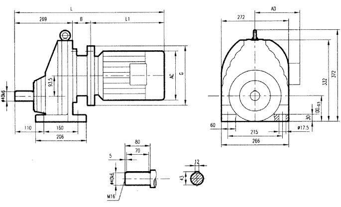 GRX87系列斜齿轮减速电机安装结构尺寸
