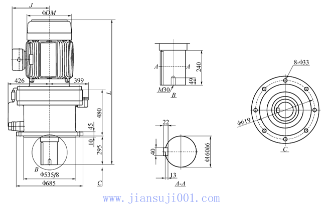 TVM-825摆线针轮减速机外形及安装尺寸