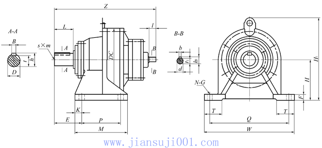 二级卧式双轴型外形安装尺寸图表FWE型8065/06～8145/10