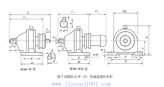 WBE、WBED型立式双级微型摆线针轮减速机外型及安装尺寸