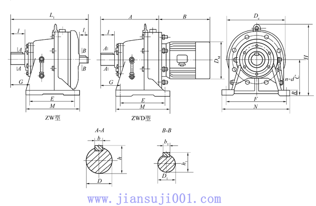 ZW、ZWD型减速机外形及安装尺寸（JB/T2982-1994）