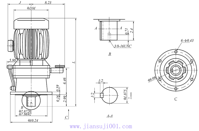 传仕600系列摆线针轮减速机单段立式外形尺寸(TDVM613、TDVM614、TDVM615、TDVM616、TDVM617、TDVM618）