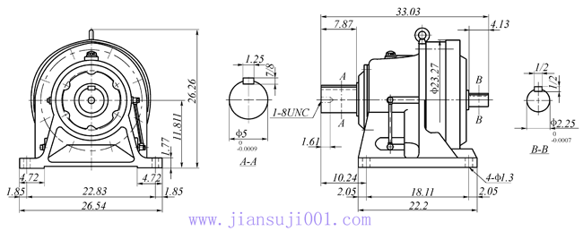 传仕600系列摆线针轮减速机单段双轴型减速机马达外形尺寸(THH623、THH624、THH625、THH626、THH627)