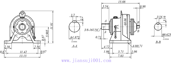 传仕600系列摆线针轮减速机双段双轴型减速机马达外形尺寸(THH613/08……)