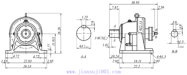 传仕600系列摆线针轮减速机双段双轴型减速机马达外形尺寸(THH621/13、THH621/16、THH622/13、THH622/17、THH623/16、THH623/18)