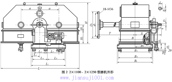 水泥磨减速机常用减速机的技术性能和外形尺寸(2×1000和2×1250型减速机)