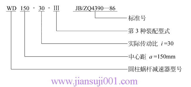WD蜗杆减速器型号标记（JB/ZQ4390-79）