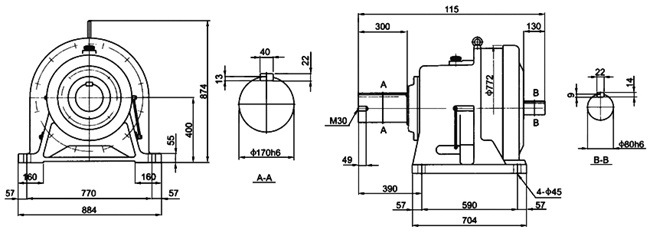 800系列摆线针轮减速机TH-826外形及安装尺寸