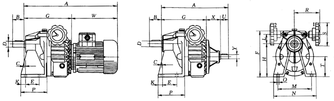 MBW-C、MBWY-C带一级齿轮型甲板卧式外形及安装尺寸