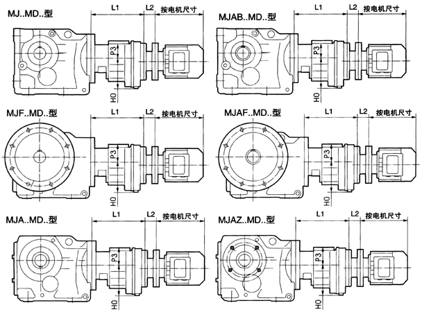 MJ..37MD17……系列弧齿锥齿轮硬齿面减速电机安装结构尺寸图表