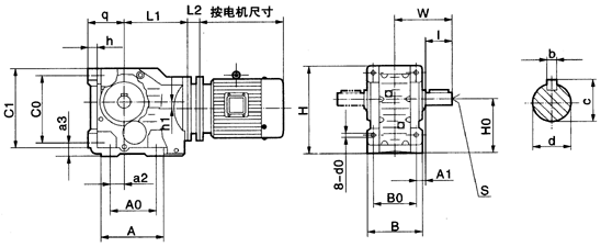 MJ37……系列弧齿锥齿轮硬齿面减速机外形及安装尺寸