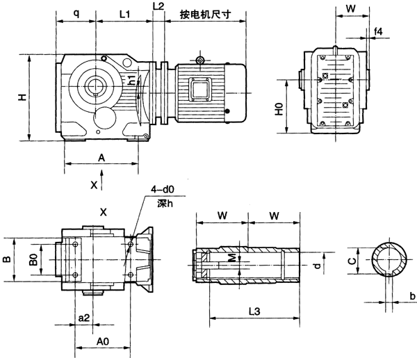 MJA37……系列弧齿锥齿轮硬齿面减速电机安装结构尺寸图表