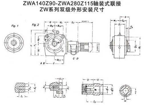 ZWA140Z90-ZWA280Z115軸裝式聯接ZW系列雙級外形安裝尺寸