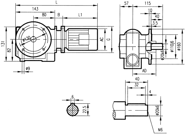 GSF37系列减速电机安装结构尺寸