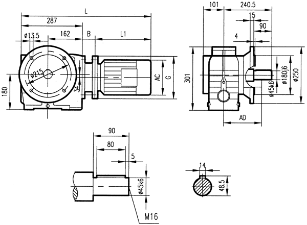 GSF77系列减速电机安装结构尺寸