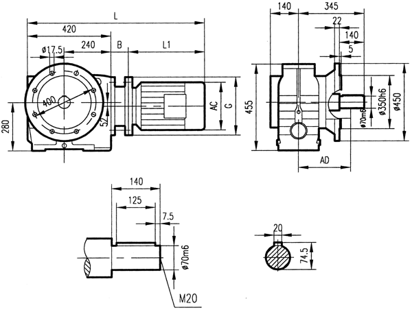 GSF97系列减速电机安装结构尺寸