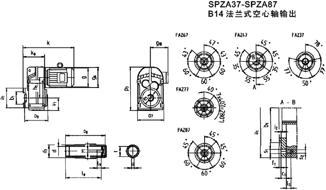 SPZA37-SPZA87 B14ƽбּٵʽγߴ