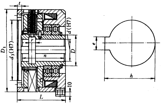 ERD系列湿式多片电磁离合器的主要尺寸及特性参数(JB/ZQ 4385-86)