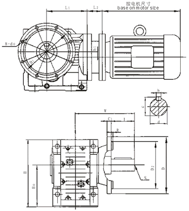 XKF127、XKF157系列螺旋傘齒輪減速機(jī)安裝尺寸