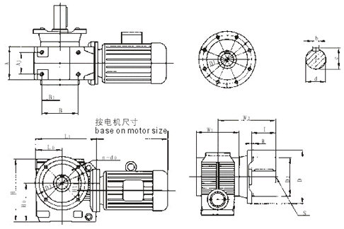 XSF37、XSF47、XSF57、XSF67、XSF77、XSF87、XSF97、系列斜齿轮蜗轮减速机安装尺寸