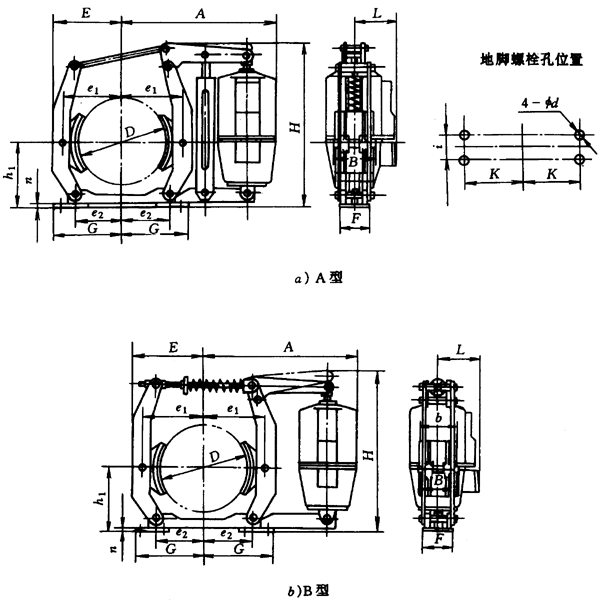  YW系列电力液压块式制动器的性能及主要尺寸（JB/T6406-92）